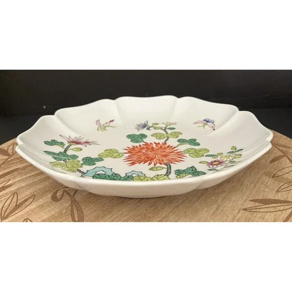 Vtg Japanese Porcelain Ware Hand Painted Scalloped Floral Butterfly Plate 8.5" - Picture 3 of 4